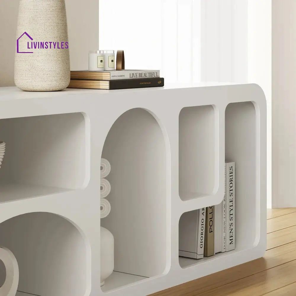 Megan White Finish Solid Wood Mango Wood Tv Unit | Console for Living