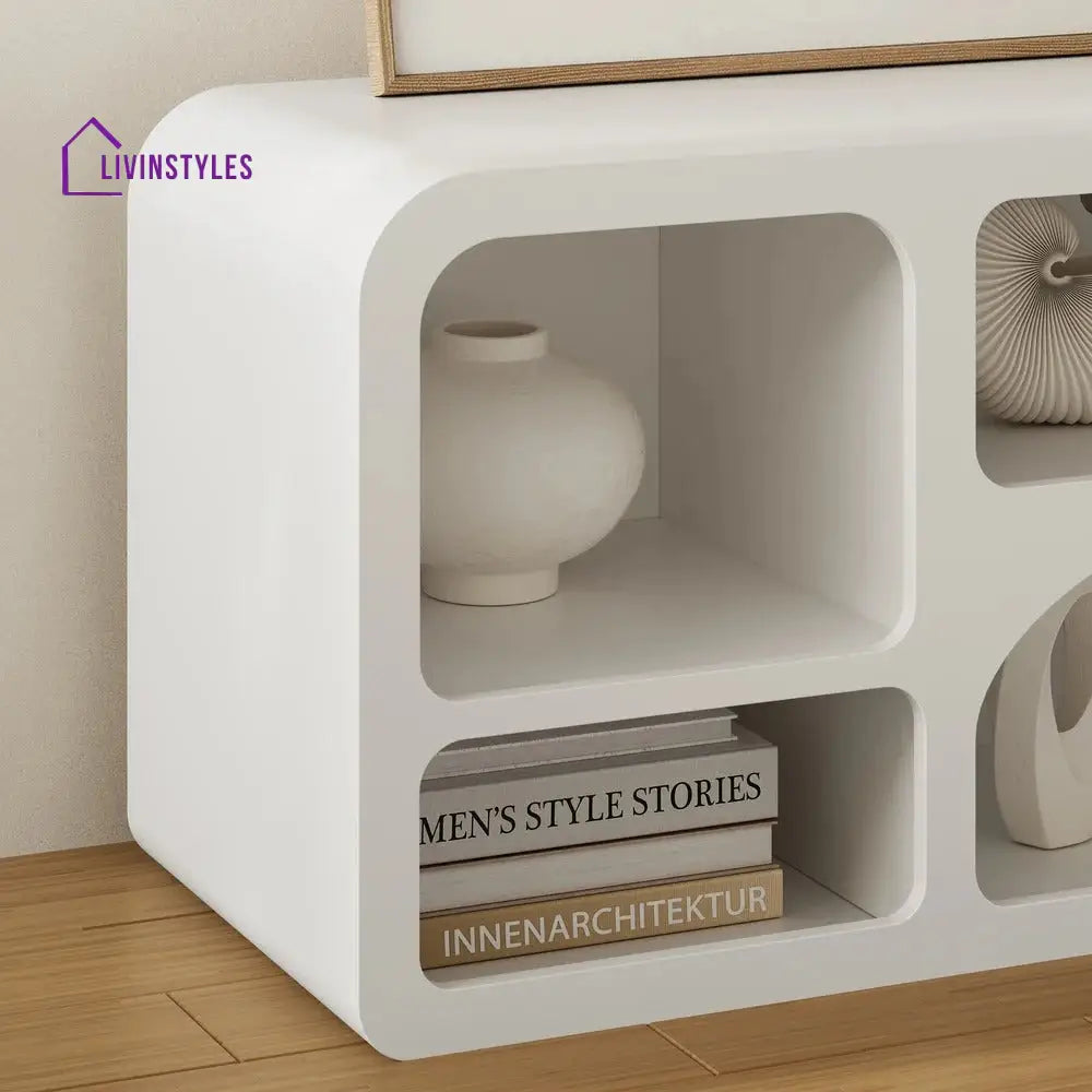 Megan White Finish Solid Wood Mango Wood Tv Unit | Console for Living