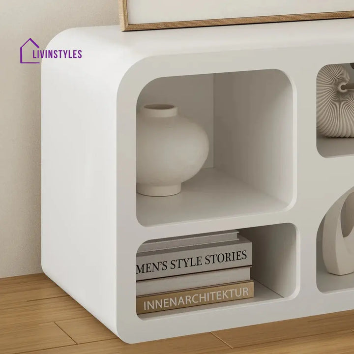 Megan White Finish Solid Wood Mango Wood Tv Unit | Console for Living