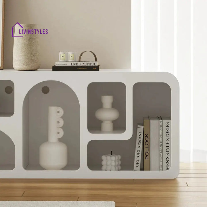 Megan White Finish Solid Wood Mango Wood Tv Unit | Console for Living