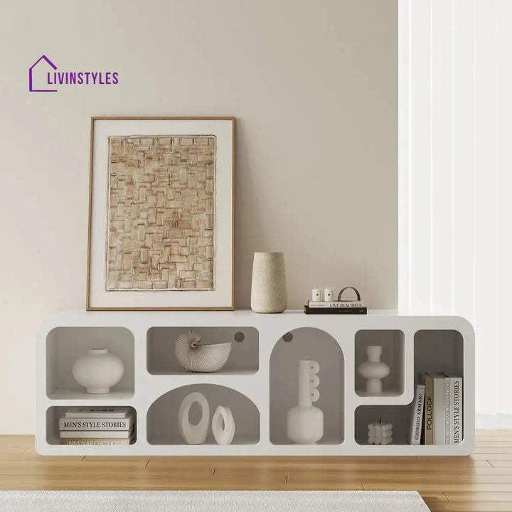 Megan White Finish Solid Wood Mango Wood Tv Unit | Console for Living