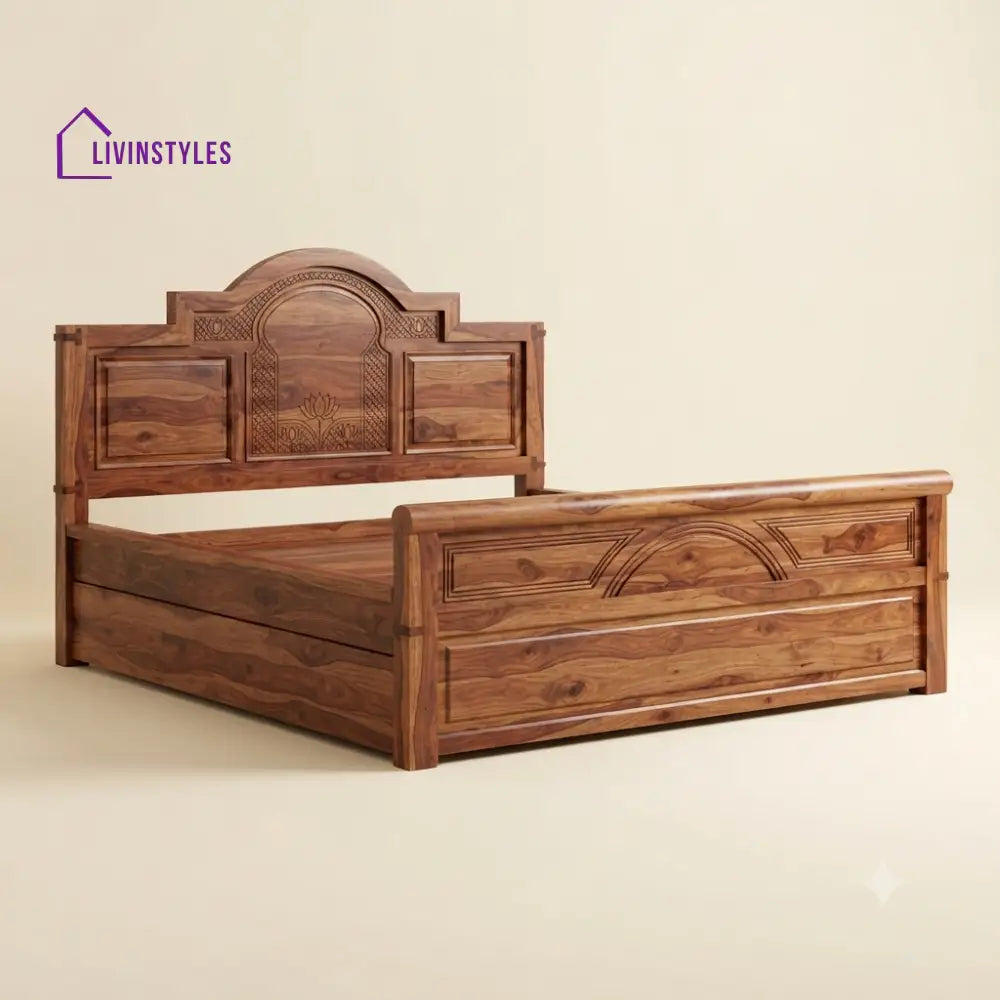 Megha Sheesham Wood Bed With Box Storage | Wooden Bed
