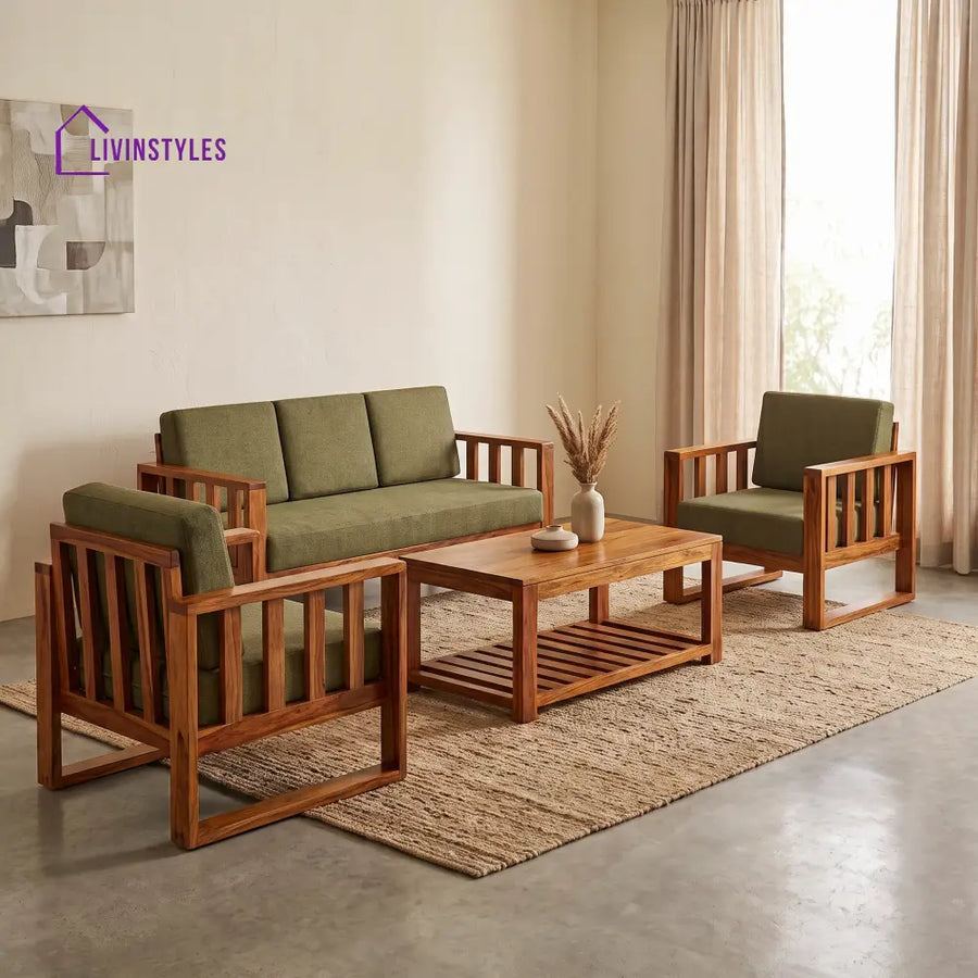 Megha Wooden Sofa Set | 3 + 1 + 1 Sheesham Wood Sofa Set for Living Room