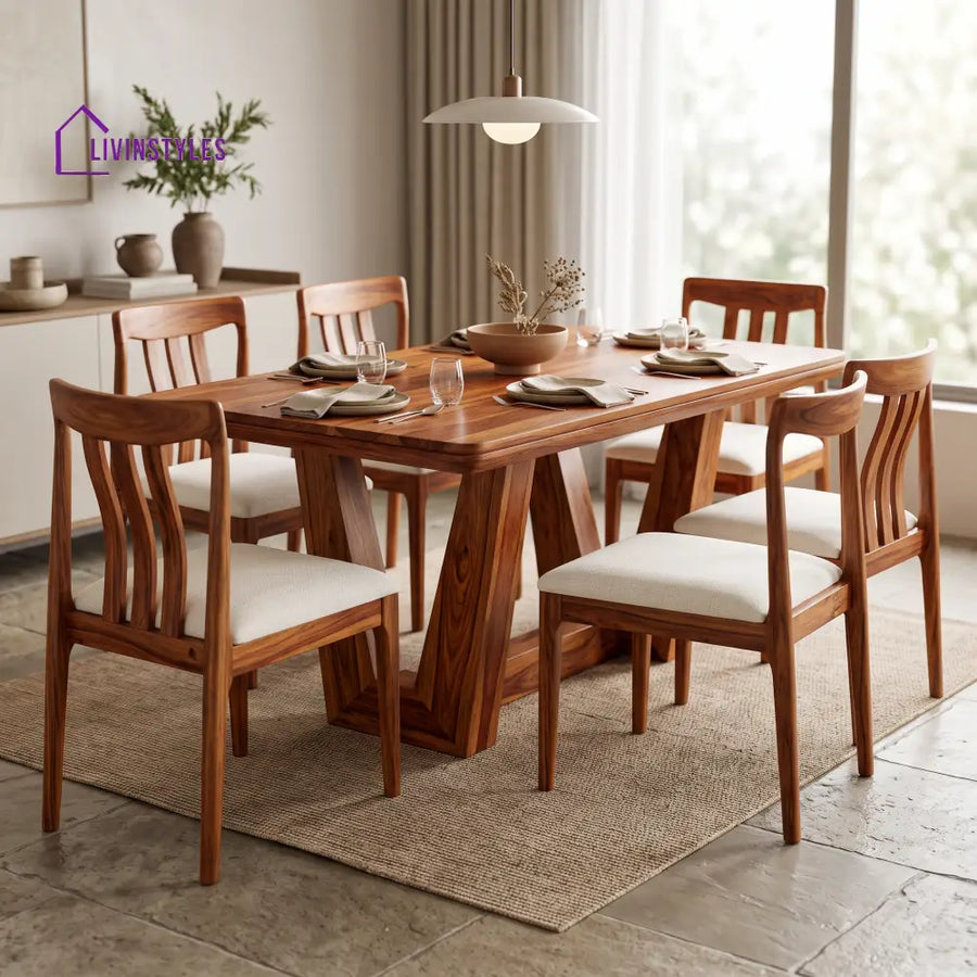 Meghana Premium Wooden 6 Seater Dining Table Set