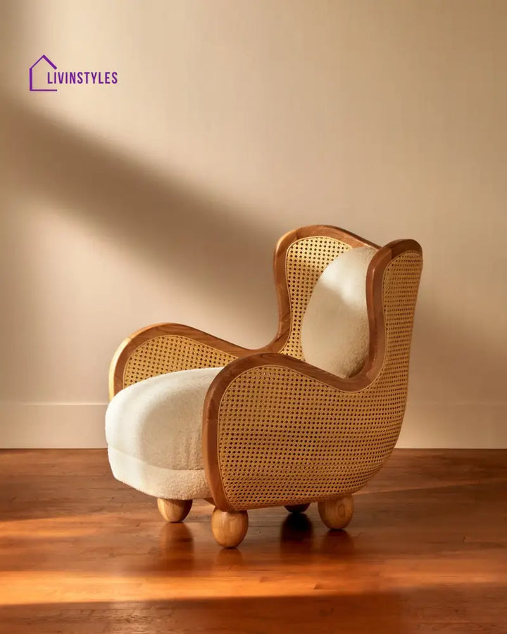 Meghna Solid Wood and Fabric Arm Chair | Living Room Chair | Lounge Chair
