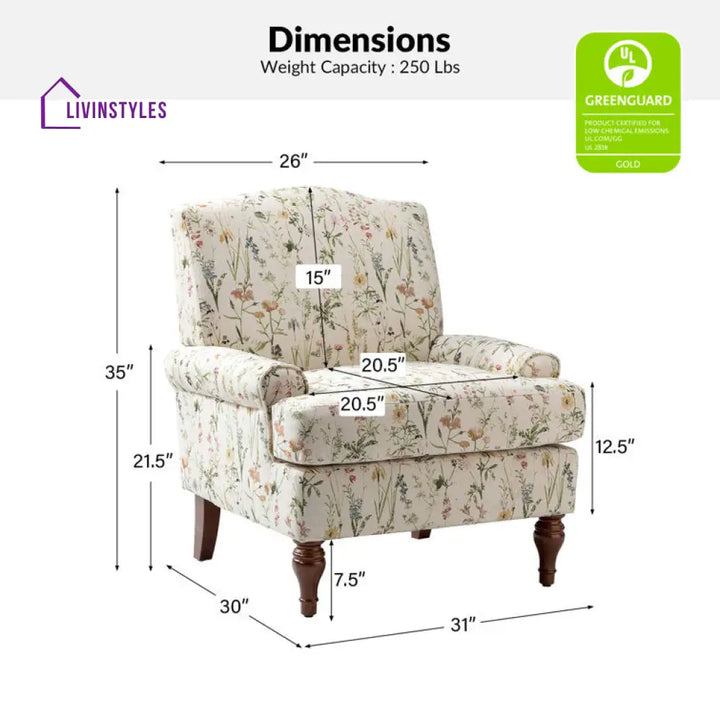Meher Solid Wood Frame and Fabric Arm Chair | Living Room Chair | Lounge Chair