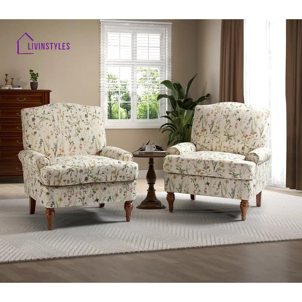 Meher Solid Wood Frame and Fabric Arm Chair | Living Room Chair | Lounge Chair