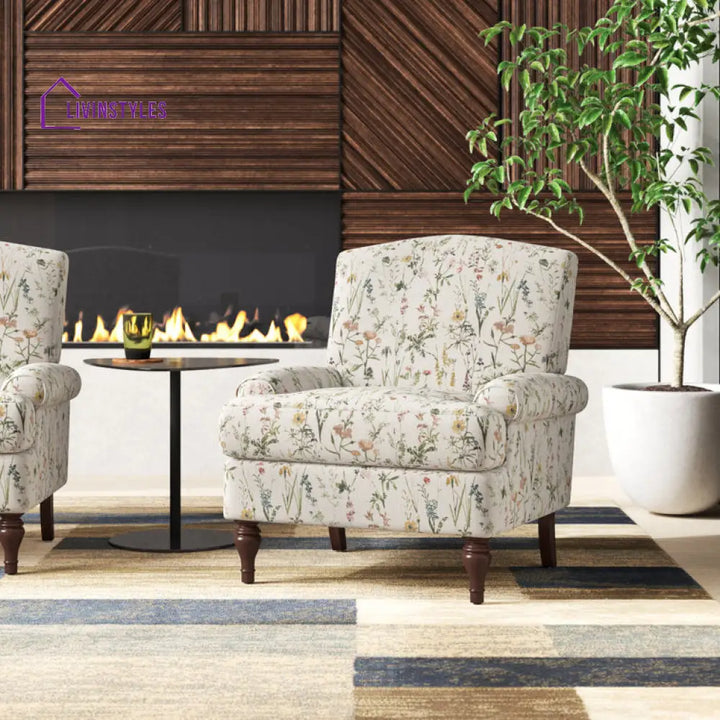 Meher Solid Wood Frame and Fabric Arm Chair | Living Room Chair | Lounge Chair