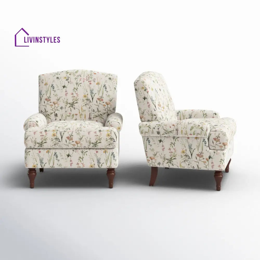 Meher Solid Wood Frame and Fabric Arm Chair | Living Room Chair | Lounge Chair