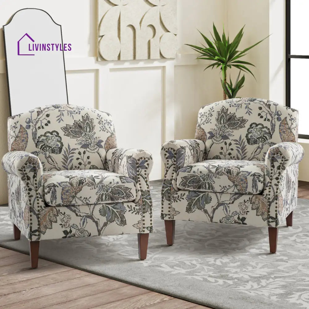 Mehulika Solid Wood and Fabric Arm Chair | Living Room Chair | Lounge Chair
