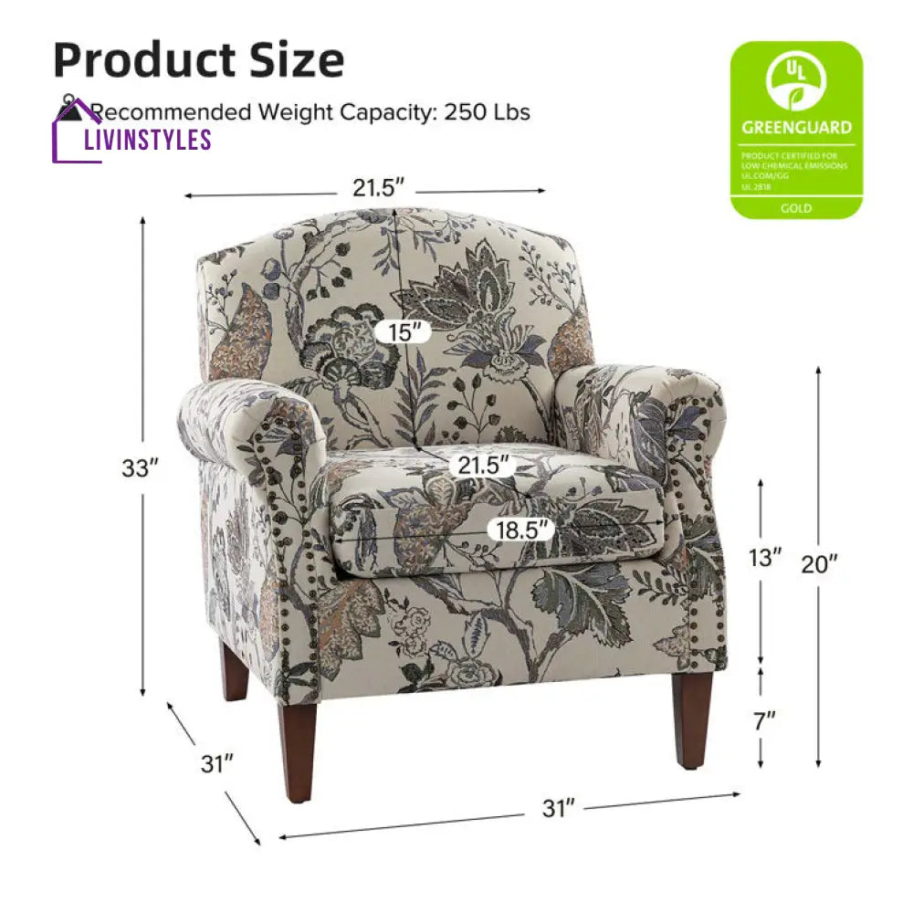 Mehulika Solid Wood and Fabric Arm Chair | Living Room Chair | Lounge Chair
