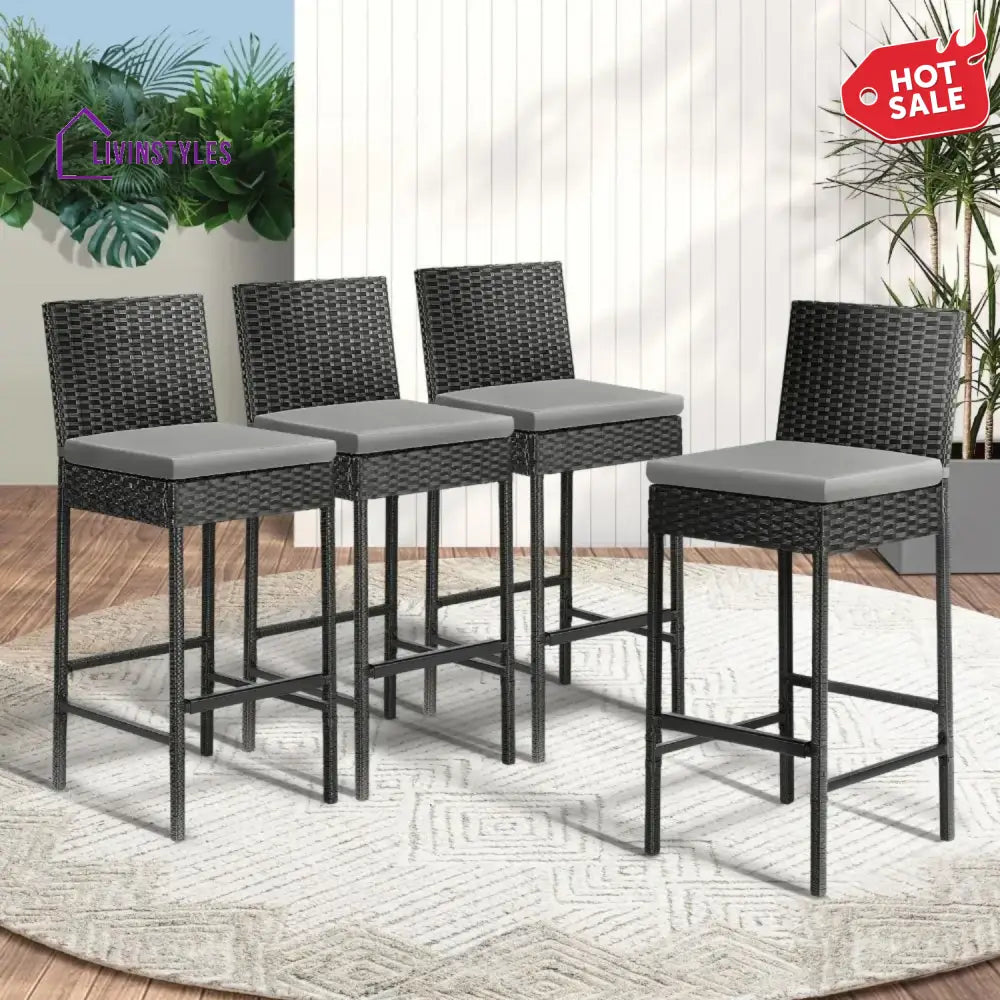 Mei 4-Piece Outdoor Rattan Wicker Bar Chairs - Bar Chairs