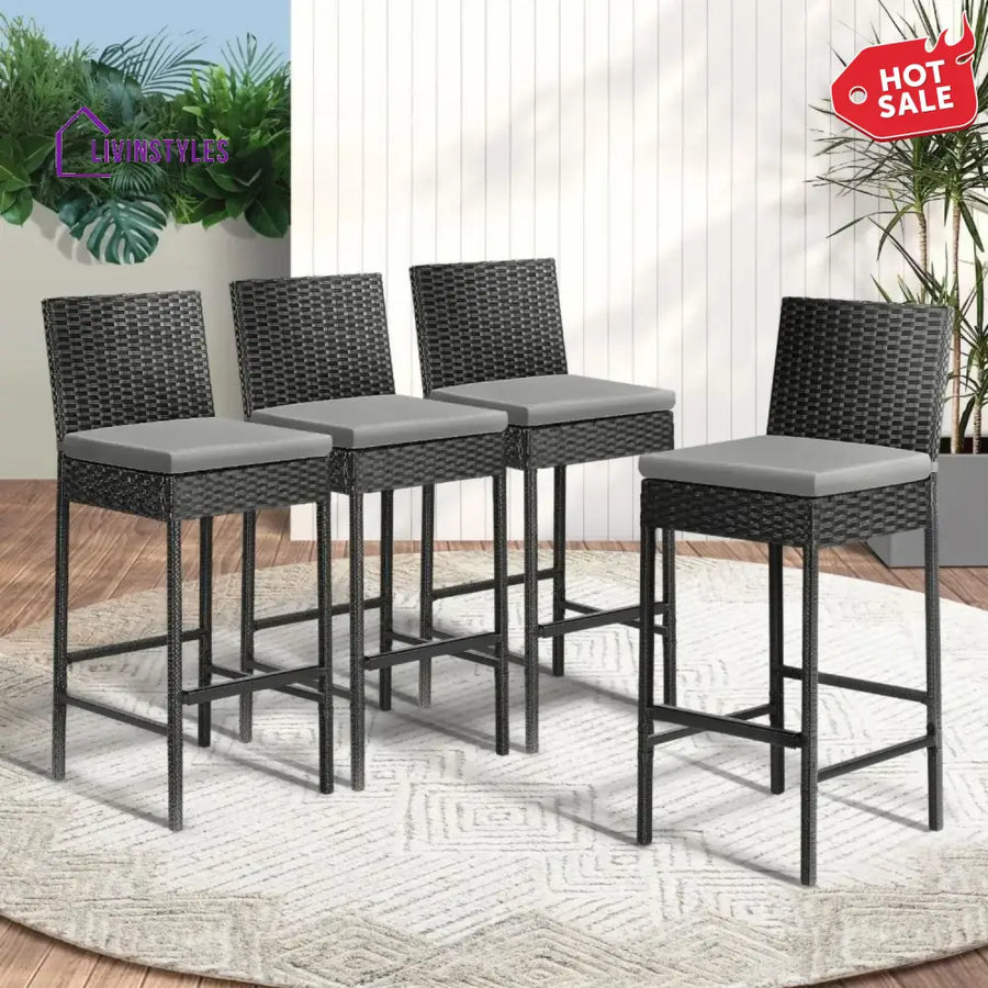 Mei 4-Piece Outdoor Rattan Wicker Bar Chairs - Bar Chairs