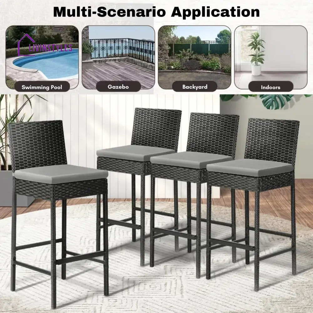 Mei 4-Piece Outdoor Rattan Wicker Bar Chairs - Bar Chairs