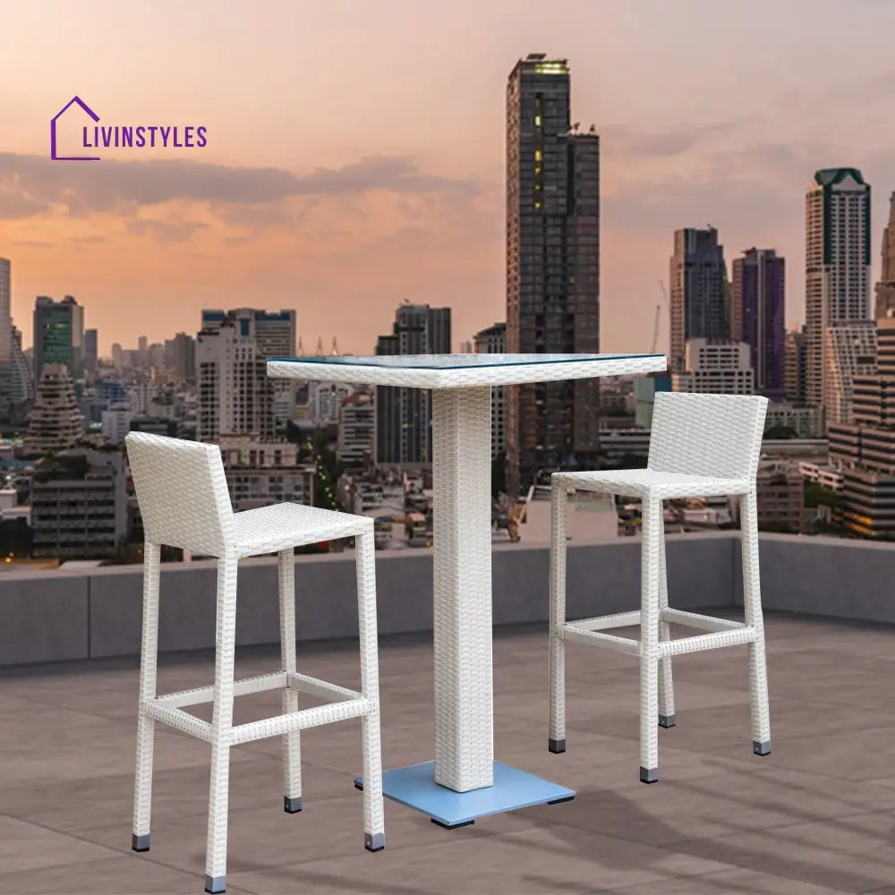 Meier Outdoor Patio Bar Sets 2 Chairs and 1 Table (White) - Bar Sets