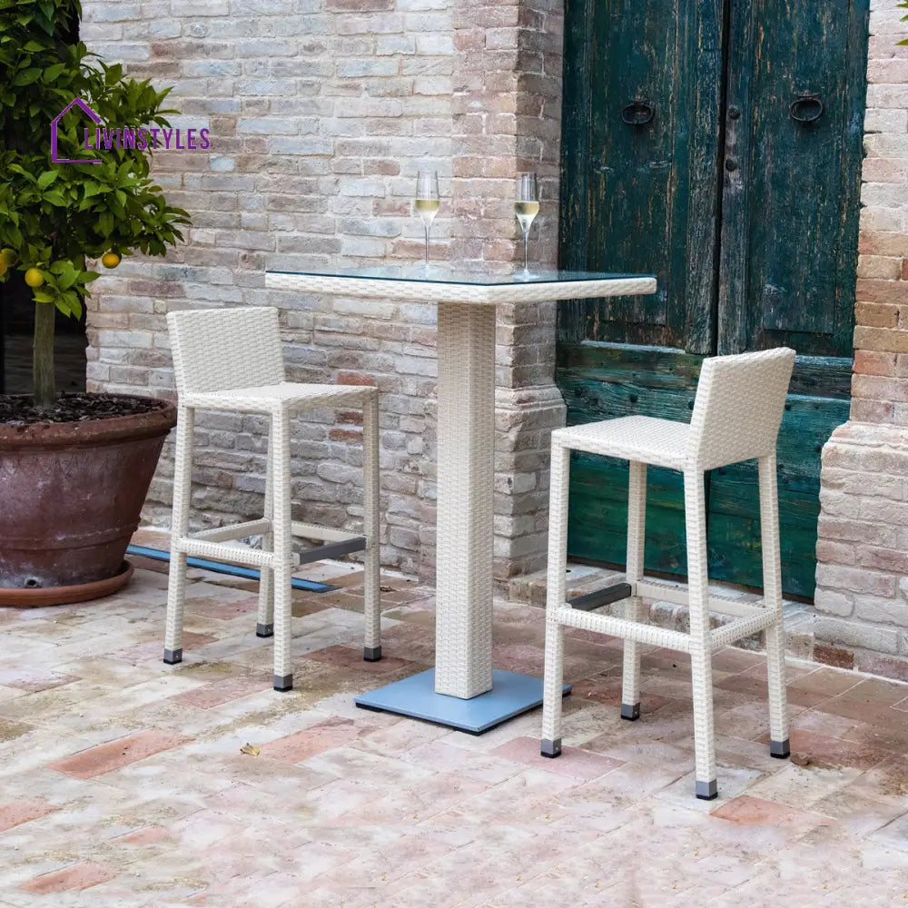 Meier Outdoor Patio Bar Sets 2 Chairs and 1 Table (White) - Bar Sets
