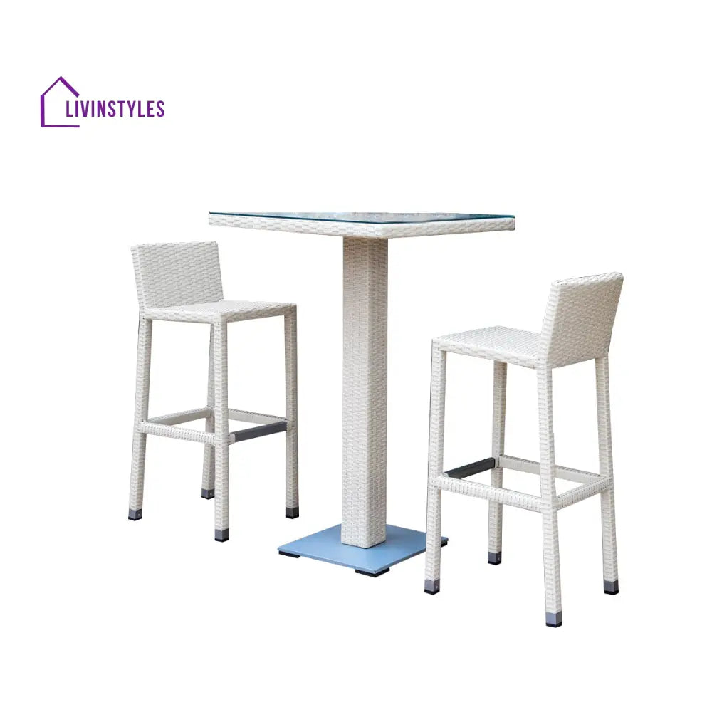 Meier Outdoor Patio Bar Sets 2 Chairs and 1 Table (White) - Bar Sets