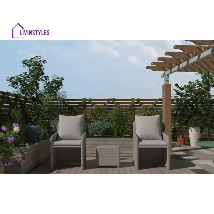 Meino Outdoor Patio Seating Set 2 Chairs and 1 Table Set - Light Grey - Coffee Table Sets