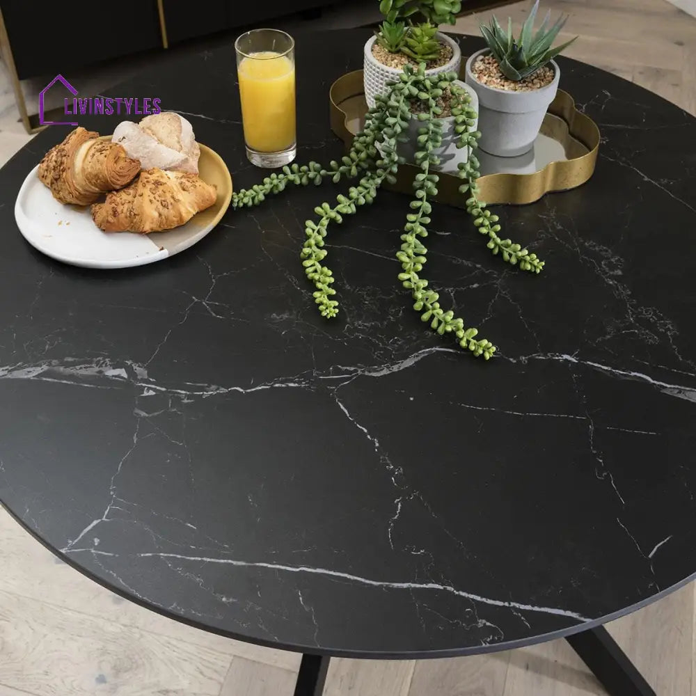 Melania 2 Person Round Dining Table And Chairs - Black Ceramic Marble - Grey Chairs Dining Room / Dining Sets