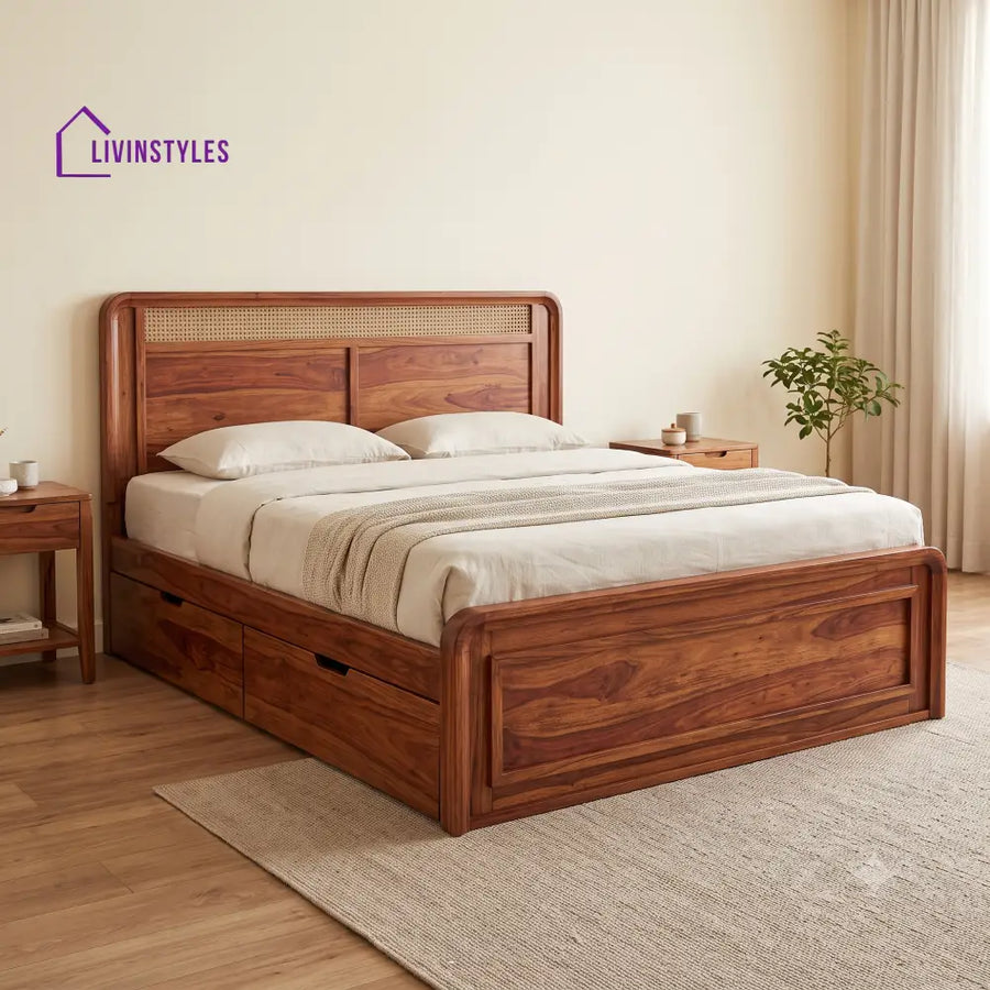 Melanie Premium Wooden Bed with Drawer Storage | King Size Bed & Queen Size Bed Online