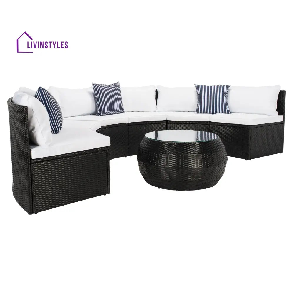 Melchiorre Outdoor Sofa Set 6 Seater and 1 Center Table (Black + white) - Sofa Sets