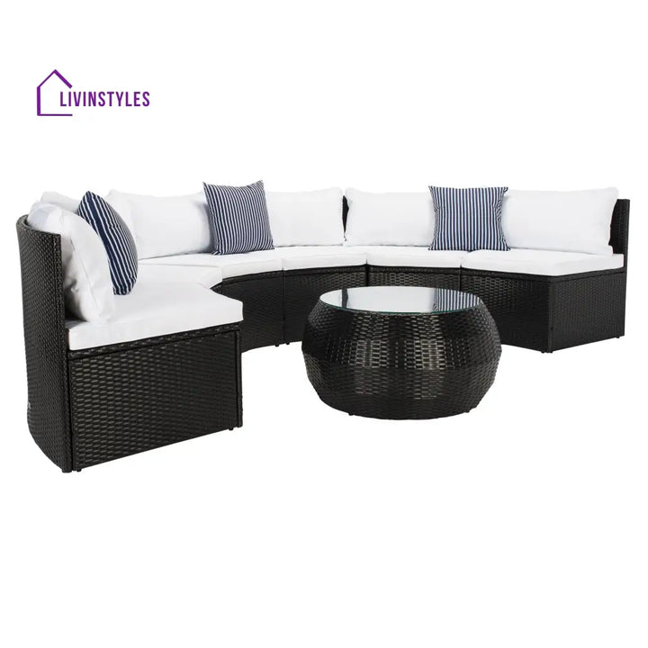Melchiorre Outdoor Sofa Set 6 Seater and 1 Center Table (Black + white) - Sofa Sets