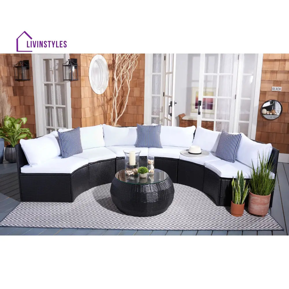 Melchiorre Outdoor Sofa Set 6 Seater and 1 Center Table (Black + white) - Sofa Sets
