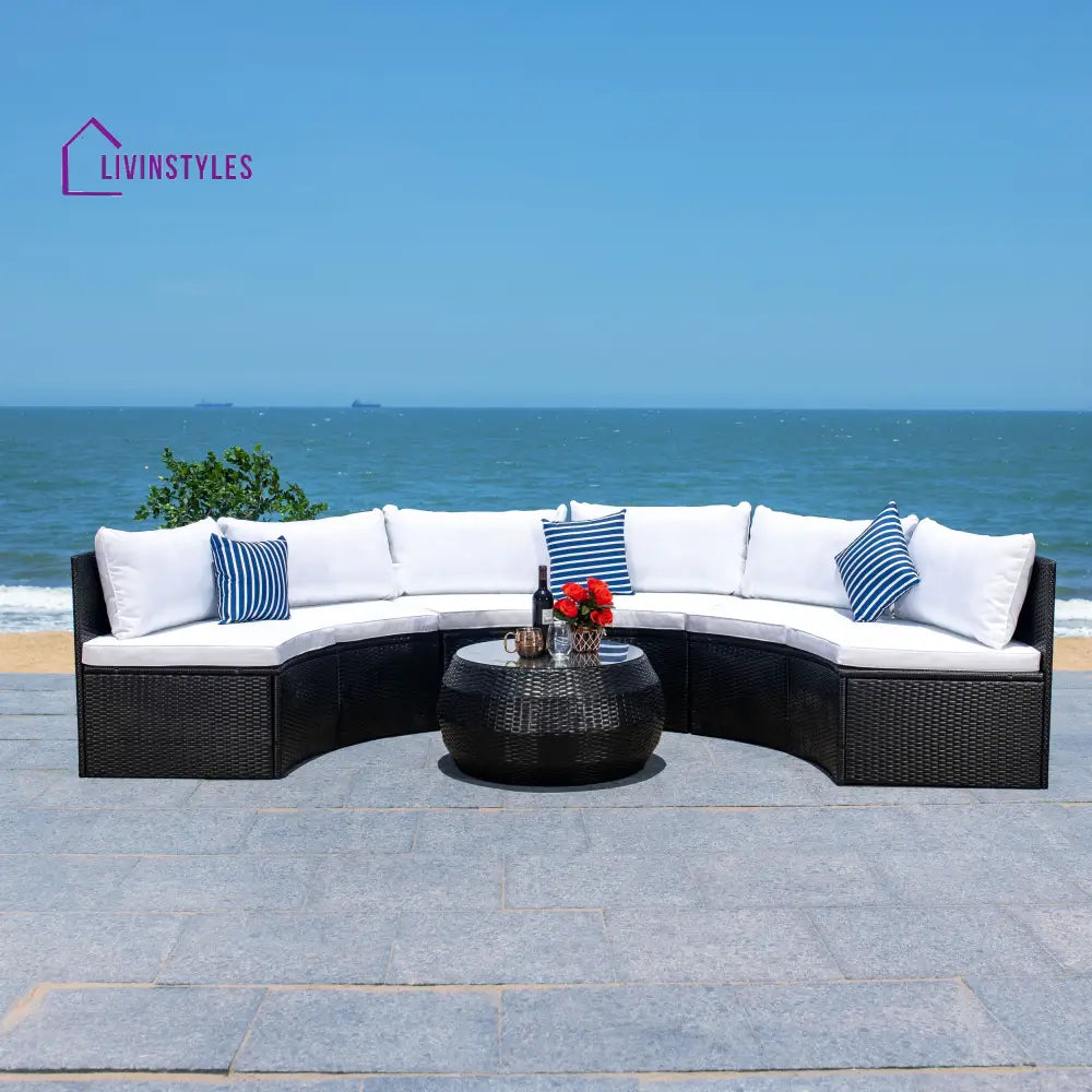 Melchiorre Outdoor Sofa Set 6 Seater and 1 Center Table (Black + white) - Sofa Sets