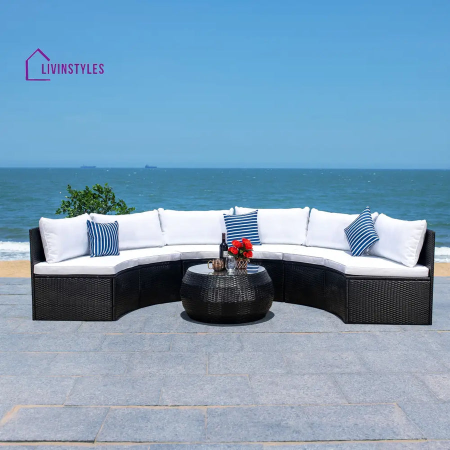 Melchiorre Outdoor Sofa Set 6 Seater and 1 Center Table (Black + white) - Sofa Sets