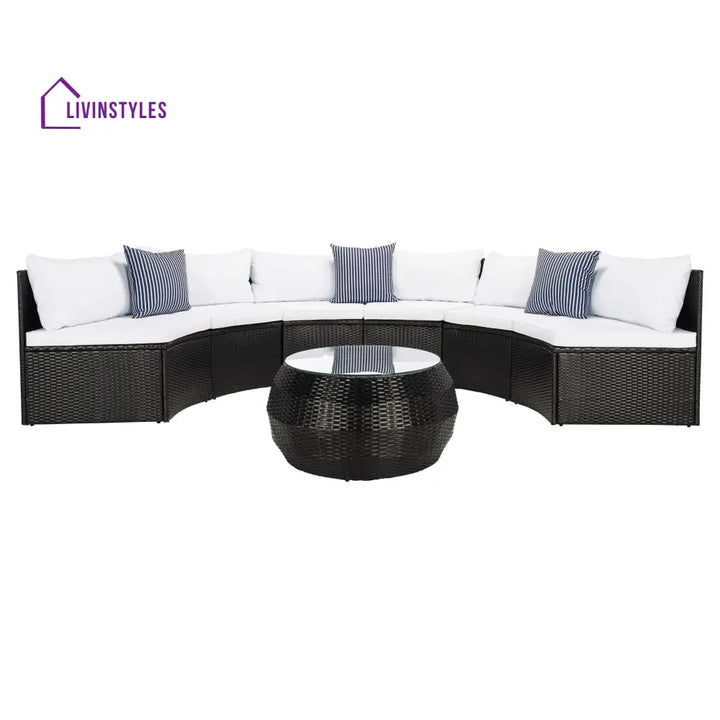 Melchiorre Outdoor Sofa Set 6 Seater and 1 Center Table (Black + white) - Sofa Sets