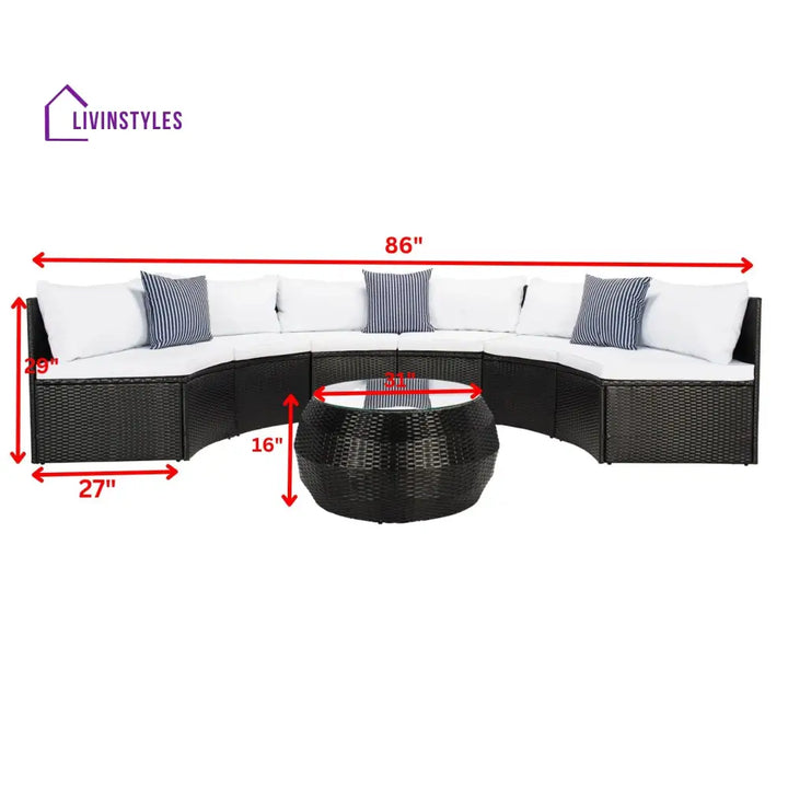 Melchiorre Outdoor Sofa Set 6 Seater and 1 Center Table (Black + white) - Sofa Sets