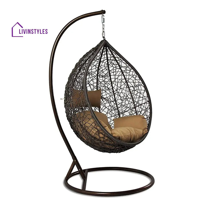 Mele Single Seater Hanging Swing With Stand For Balcony Garden Swing (Black) - Swings