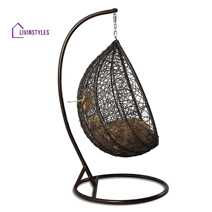 Mele Single Seater Hanging Swing With Stand For Balcony Garden Swing (Black) - Swings