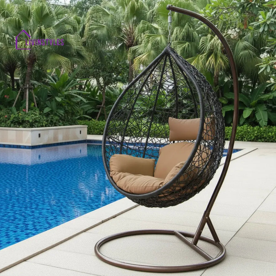 Mele Single Seater Hanging Swing With Stand For Balcony Garden Swing (Black) - Swings
