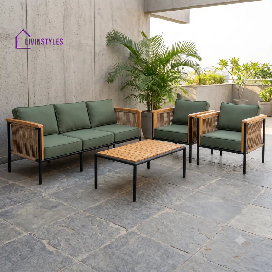 Melina Metal Frame and Rope Weaving Outdoor Sofa Set 3 + 1 +1 and Coffee Table | Premium Uphostery