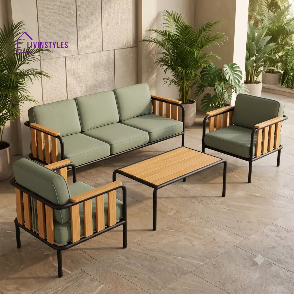 Melisande Metal Frame and Rope Weaving Outdoor Sofa Set 3 + 1 +1 and Coffee Table | Premium Uphostery