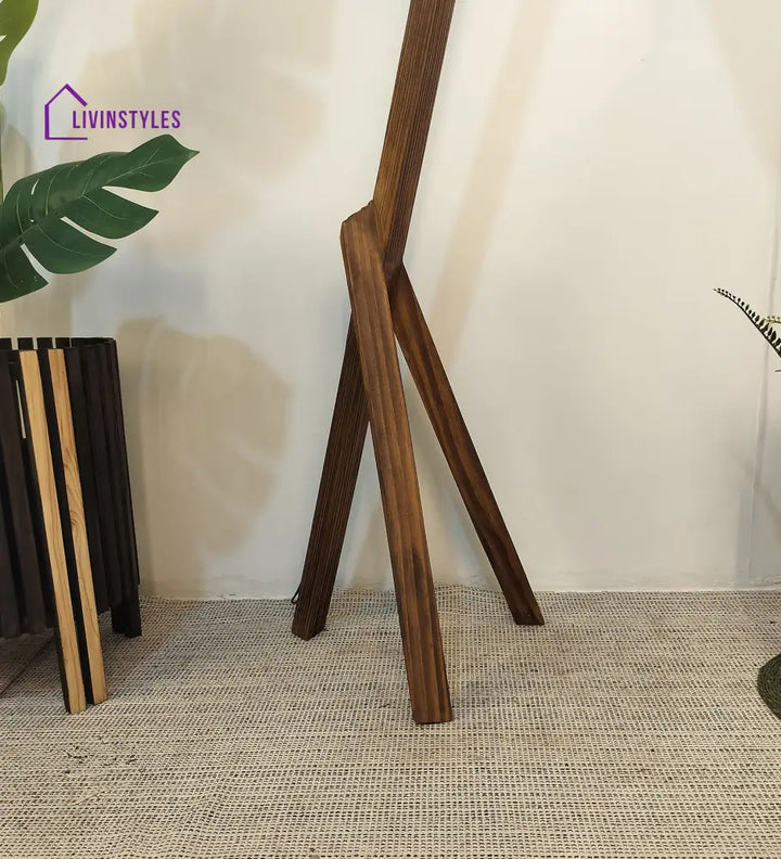 Melman Wooden Floor Lamp With Brown Base And Beige Fabric Lampshade Lamps