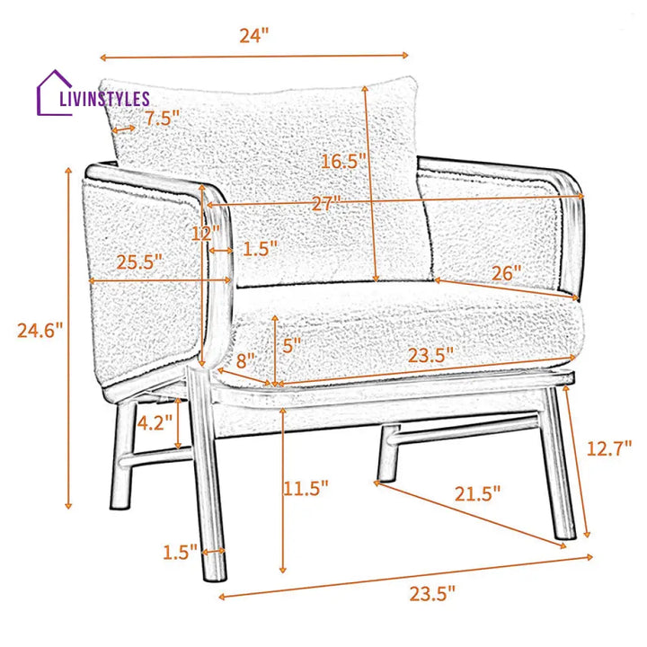 Menaka Solid Wood and Fabric Arm Chair | Living Room Chair | Lounge Chair