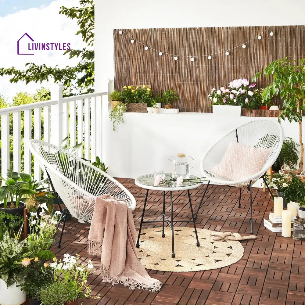 Ment Outdoor Patio Seating Set 2 Chairs and 1 Table Set (White) - Coffee Table Sets