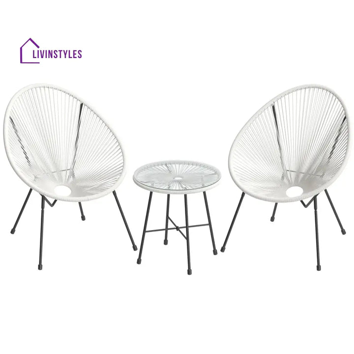 Ment Outdoor Patio Seating Set 2 Chairs and 1 Table Set (White) - Coffee Table Sets