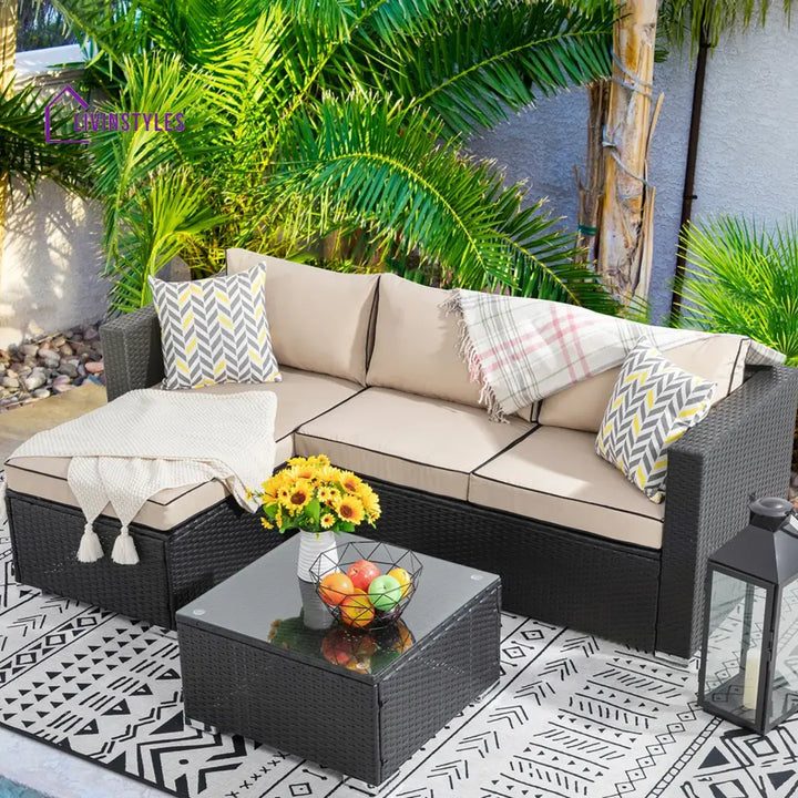 Ment Outdoor Sofa Set 4 Seater and 1 Center Table Set (Black) - Sofa Sets