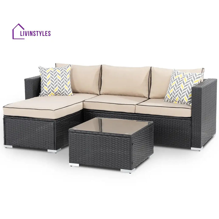 Ment Outdoor Sofa Set 4 Seater and 1 Center Table Set (Black) - Sofa Sets