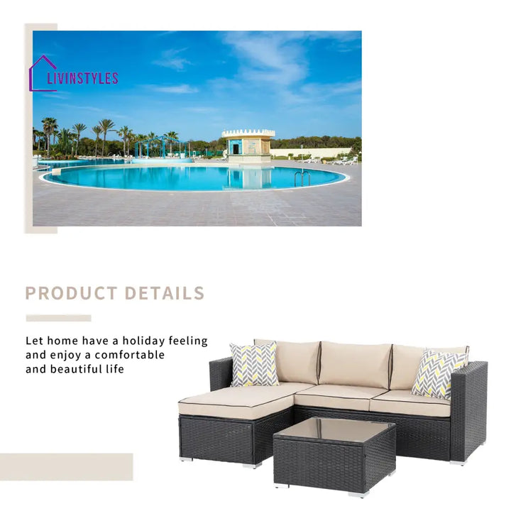 Ment Outdoor Sofa Set 4 Seater and 1 Center Table Set (Black) - Sofa Sets