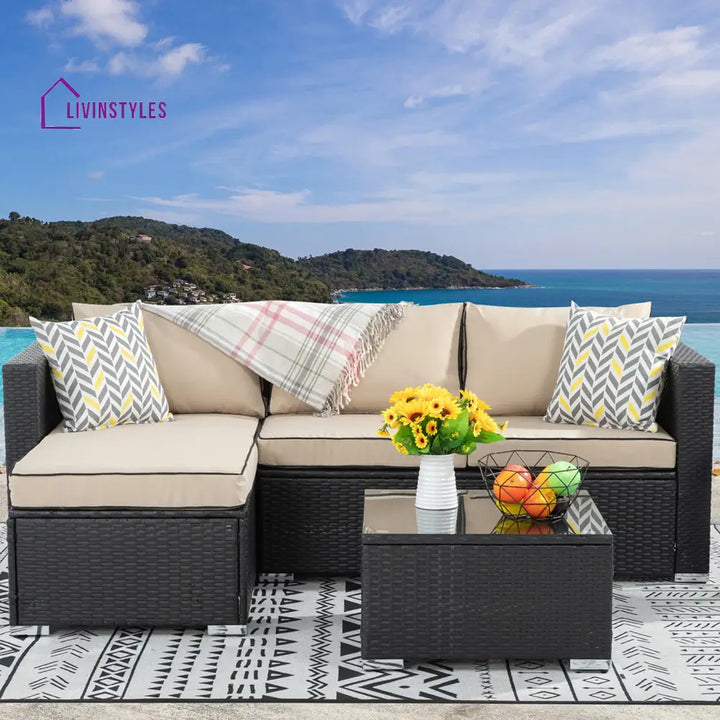Ment Outdoor Sofa Set 4 Seater and 1 Center Table Set (Black) - Sofa Sets