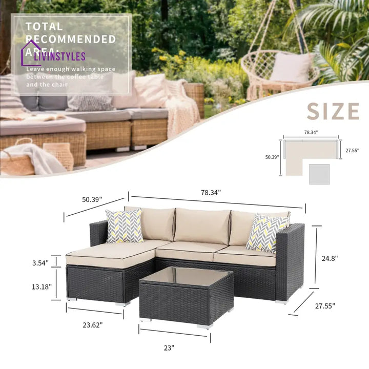 Ment Outdoor Sofa Set 4 Seater and 1 Center Table Set (Black) - Sofa Sets