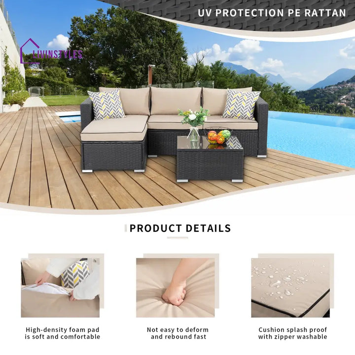 Ment Outdoor Sofa Set 4 Seater and 1 Center Table Set (Black) - Sofa Sets