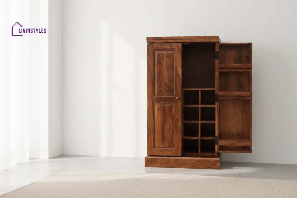 Mercedes Solid Wood Bar Cabinet L 90/180 (when open) x D 50 x H 120/123 cm / Honey Bar