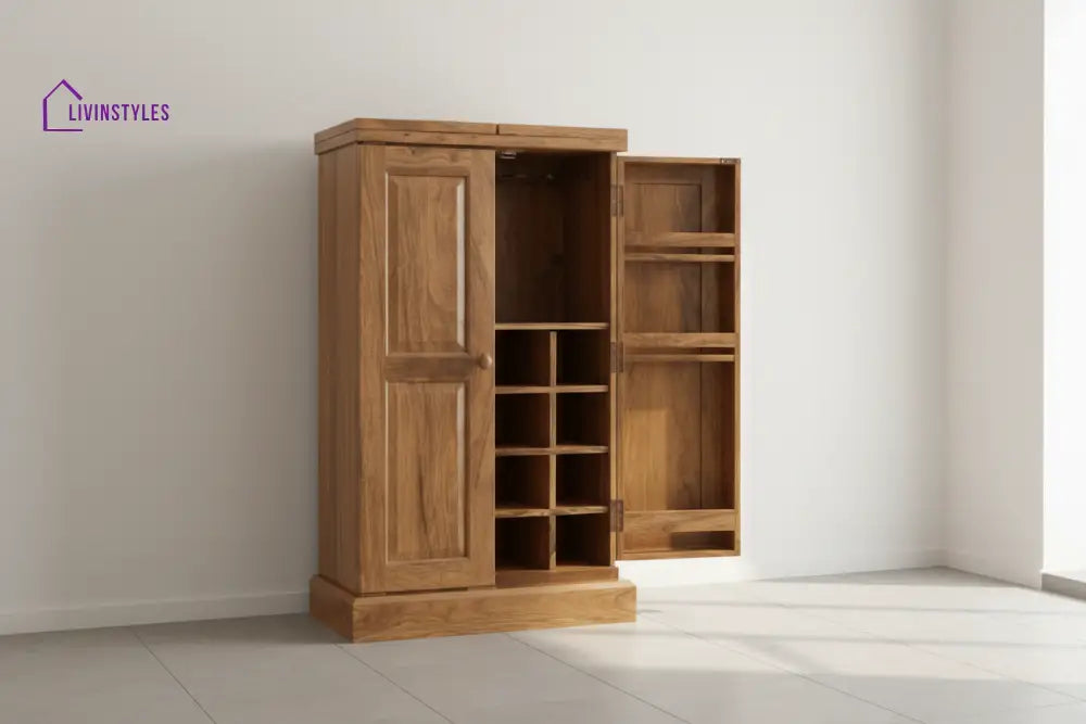 Mercedes Solid Wood Bar Cabinet L 90/180 (when open) x D 50 x H 120/123 cm / Stone Bar