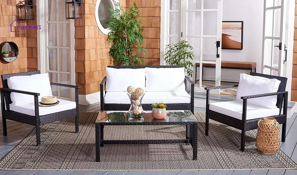 Mesa Outdoor Garden Balcony Sofa Set 2 Seater 2 Single Seater 1 Center Table Set (Cream) - Black - Sofa Sets