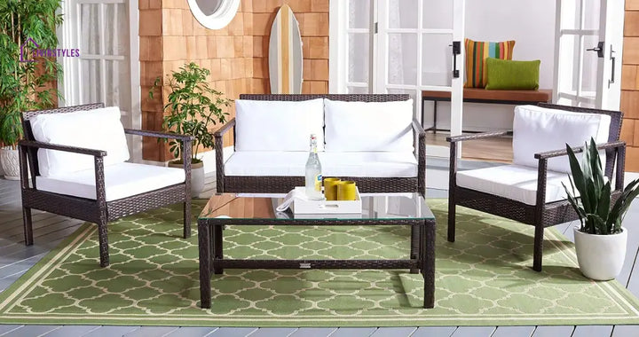 Mesa Outdoor Garden Balcony Sofa Set 2 Seater 2 Single Seater 1 Center Table Set (Cream) - Brown - Sofa Sets